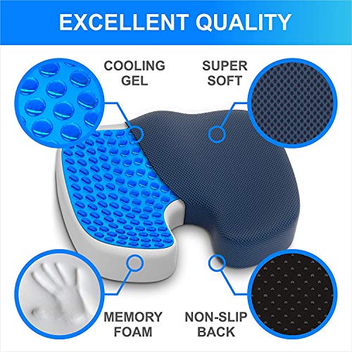 Cojín de asiento de espuma viscoelástica, cojín para asiento de coche, cojín para ciática, cojín para el coxis, asiento de hemorroides, cojín para el dolor y la cadera