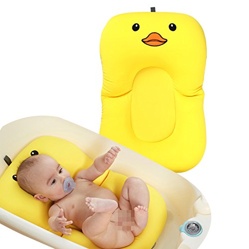 Cojín de baño para bebé UNAOIWN, asiento de cojín antideslizante para baño de recién nacido, almohadilla para bañera de baño flotante para bebés Cojín de esponja para baby shower (Amarillo, pato)