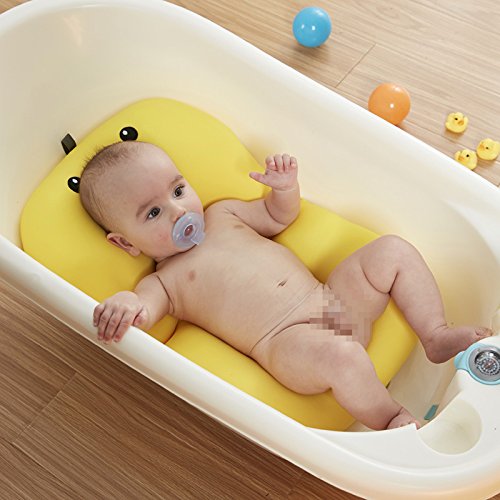 Cojín de baño para bebé UNAOIWN, asiento de cojín antideslizante para baño de recién nacido, almohadilla para bañera de baño flotante para bebés Cojín de esponja para baby shower (Amarillo, pato)