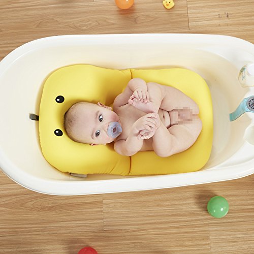 Cojín de baño para bebé UNAOIWN, asiento de cojín antideslizante para baño de recién nacido, almohadilla para bañera de baño flotante para bebés Cojín de esponja para baby shower (Amarillo, pato)