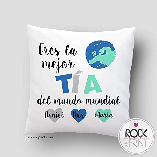 Cojín Tía personalizado. Elige color 40x40 cm incluye relleno. Idea regalo Navidad, Reyes Magos, cumpleaños, Aniversario. Almohadón original mejor tia mundo, mujer