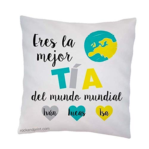 Cojín Tía personalizado. Elige color 40x40 cm incluye relleno. Idea regalo Navidad, Reyes Magos, cumpleaños, Aniversario. Almohadón original mejor tia mundo, mujer