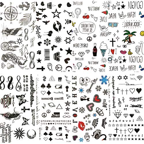 COKTAK 8 Hojas Pequeños Labios Tatuaje Temporal de Dibujos Animados Negro Niños Estrella Linda Etiqueta Engomada del Tatuaje Infinito Amor Mujeres Cuerpo Dedo Arte Impermeable tatuajes Chicas Tattoos