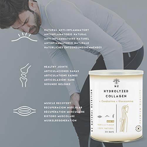 Colágeno Hidrolizado en Polvo Condroitina y Glucosamina Máxima Protección del Cartílago Fortalece Articulaciones Huesos y Piel Magnesio Ácido Hialurónico Vitamina C 400gr Vainilla N2 Natural Nutrition