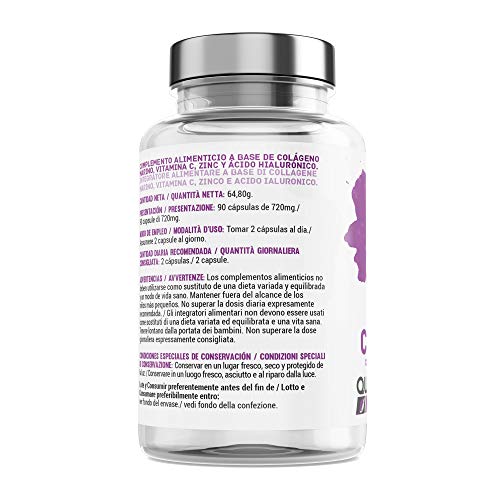 Colágeno Marino con Ácido Hialurónico Cápsulas | Vitamina C| Para Una Piel Radiante y Un Buen Mantenimiento las Articulaciones – 90 Cápsulas - Qualnat