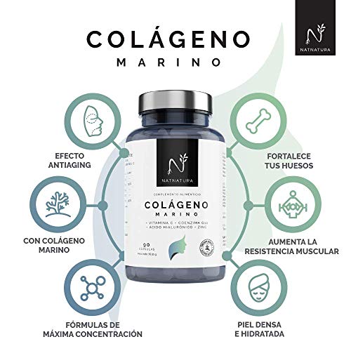 Colágeno Marino Hidrolizado. Colágeno Ácido Hialurónico + Coenzima Q10 + Vitamina C + Zinc. Energía Piel sana, Articulaciones fuertes. 90 cápsulas vegetales máxima pureza y efectividad.