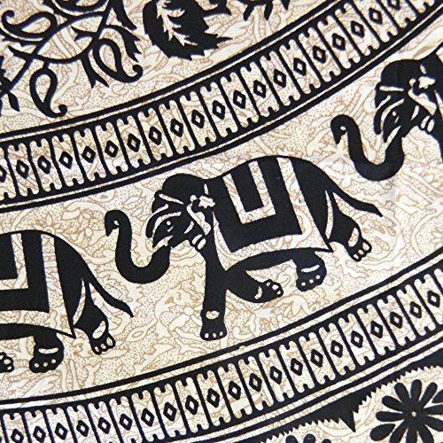 Colcha Elefantes Mandala Blanco Negro 230x200cm India algodón Cortina decoración de Pared