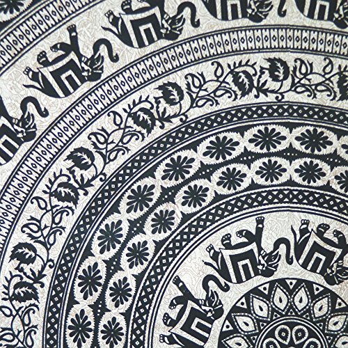 Colcha Elefantes Mandala Blanco Negro 230x200cm India algodón Cortina decoración de Pared