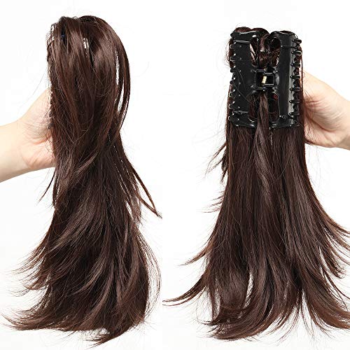 Coleta Postiza Ajustable con Pinza Pelo Sintético Se Ve Natural Extensiones de Cabello Clip Coletero Postizos de Pelo para Mujer Liso 12 Pulgadas(30cm,95g,Castaño Chocolate)