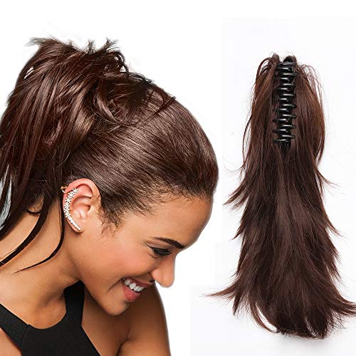 Coleta Postiza Ajustable con Pinza Pelo Sintético Se Ve Natural Extensiones de Cabello Clip Coletero Postizos de Pelo para Mujer Liso 12 Pulgadas(30cm,95g,Castaño Chocolate)