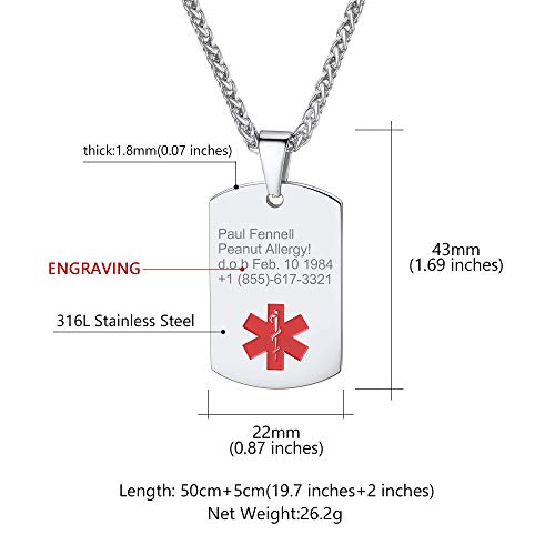 Colgante Acero Inoxidable Plateado con Cadena de Trigo Espiga 50cm Ajustable Collar de Hombre y Mujer Personalizado Informaciones