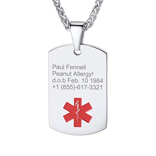 Colgante Acero Inoxidable Plateado con Cadena de Trigo Espiga 50cm Ajustable Collar de Hombre y Mujer Personalizado Informaciones