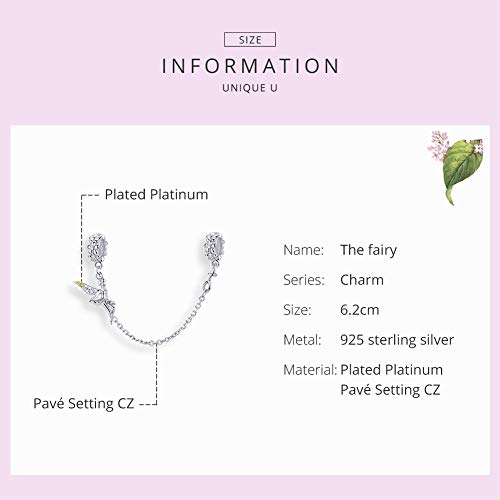 Colgante de cadena de seguridad con diseño de hada de elfo con ajuste de silicona para pulsera original de plata de ley 925