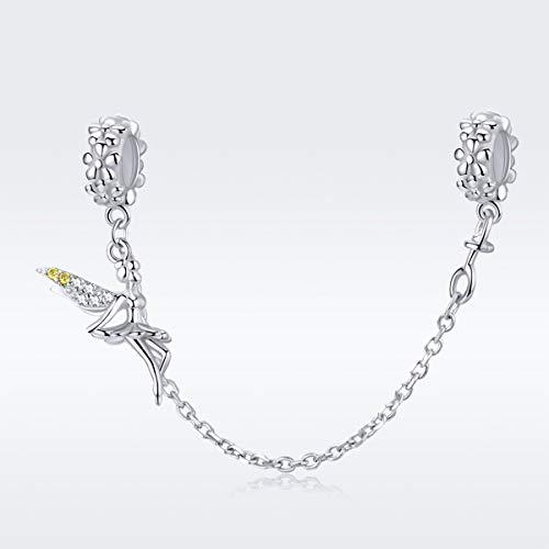 Colgante de cadena de seguridad con diseño de hada de elfo con ajuste de silicona para pulsera original de plata de ley 925