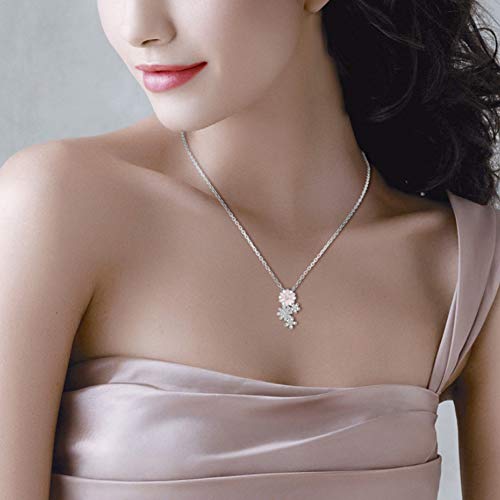 Colgante de plata de ley S925 con diseño de gotas de aceite y flor, con circonita cúbica, cadena de clavícula de 45 cm, romántica para el día de San Valentín, boda, regalo de cumpleaños