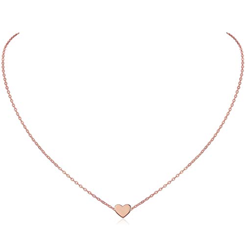 Colgante Mujer Clavícula Oro Rosa Rosado Corazón Collar para Chica Muchacha 925 Plata Esterlina Joyería Simple Elegante Delgada Regalo de Año Nuevo Madre