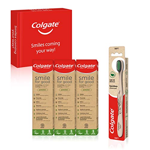 Colgate Kit Eco-friendly con Pasta de Dientes Smile for Good (3 x 75 ml) y Cepillo Bambú Carbón (1 unidad)
