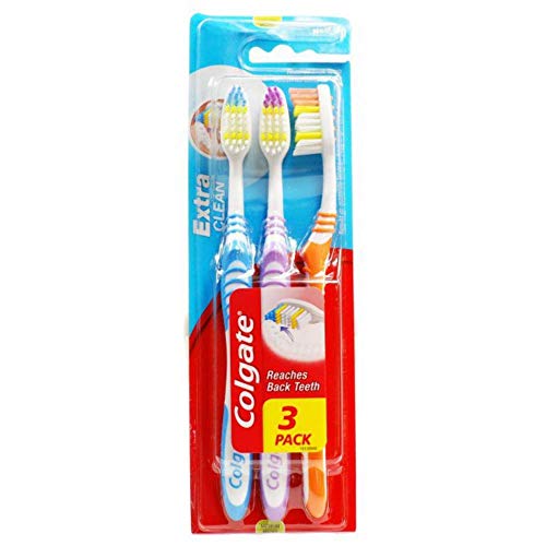 Colgate Palmolive Extra Clean – Cepillo de dientes 2 con 1 libre, Dureza Media, colores surtidos