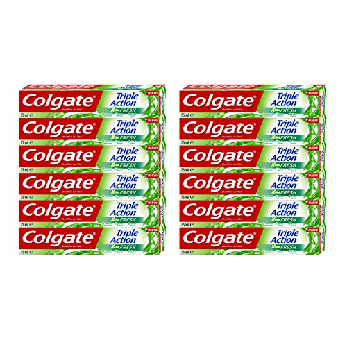 Colgate, Pasta de Dientes Triple Acción Extra Fresh, Pack 12 uds x 75 ml