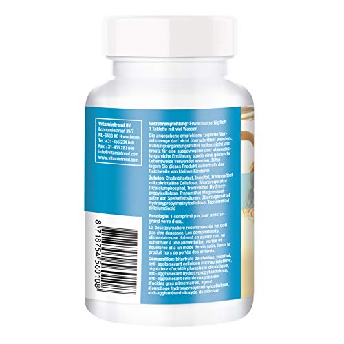 Colina con inositol – 240 comprimidos – Para ¡¡8 MESES!! – Capacidad de concentrarse y la memoria – Alta dosificación