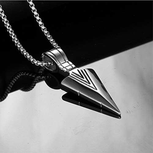 Collar con colgante de punta de flecha negra de acero inoxidable para hombre, cadena de 61 cm, cumpleaños y Navidad Plateado