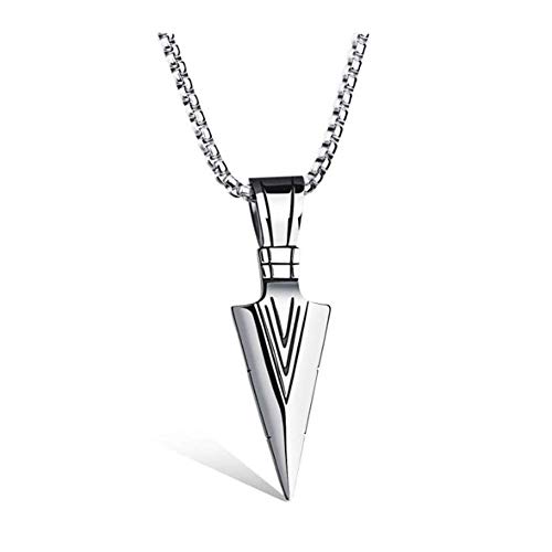 Collar con colgante de punta de flecha negra de acero inoxidable para hombre, cadena de 61 cm, cumpleaños y Navidad Plateado