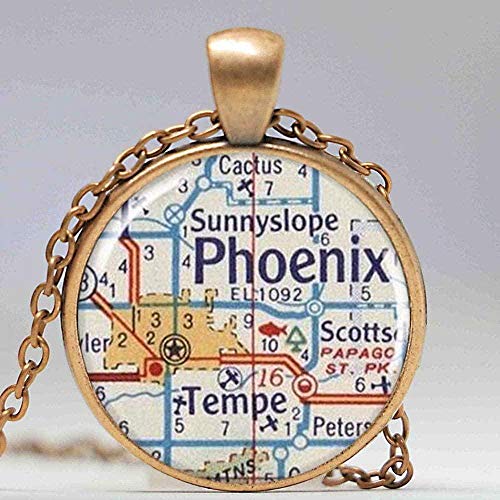 Collar Phoenix Mapa Collar Colgante Encanto Phoenix Arizona Mapa Joyería Mapa Encanto Redondo Color Plata Resina Encanto