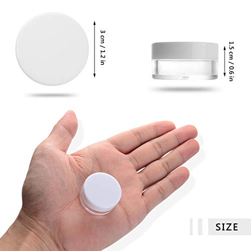 Colmanda Envase Cosmético, 60 Piezas Tarros de Plástico con 6 Raspador Y Pegatinas, 5 ml Contenedores Cosmético, Tarro Vacío Crema para Loción, Crema, Minivelas, Cosméticos - Blanco