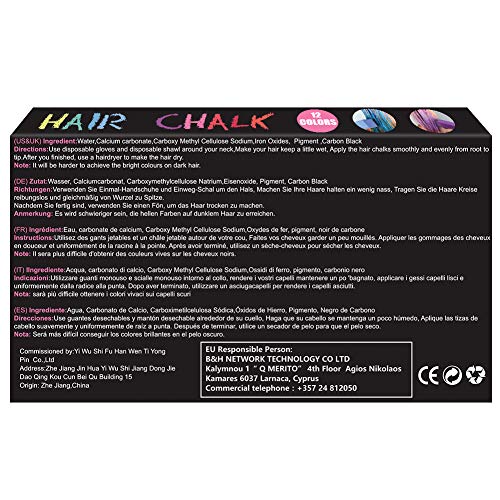 Coloración temporal Cabello, Cabello Tiza, Tinte para el cabello para niños, 12 Colores Temporal Tiza de Pelo dont have Tóxico Lavables Color de Tiza Para Niños DIY Fiesta y Cosplay