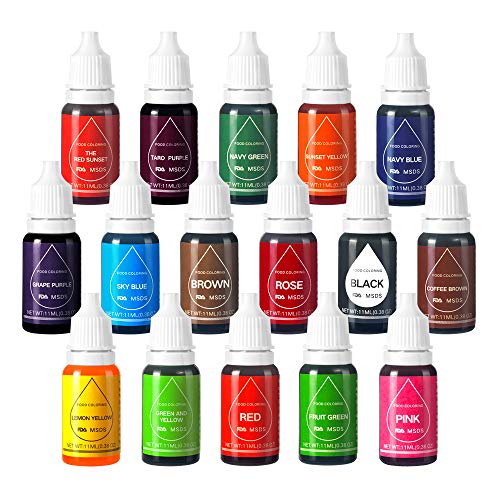 Colorante Alimentario Liquido Food Dye Coloring Set 16x11ml, Alta Concentración Líquido Set Para los Bebidas,Reposteria,Pasteles Alimentoss y Sime Colorear-16 Colores
