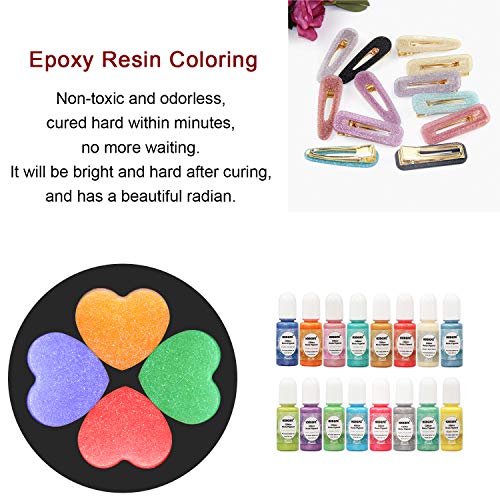 Colorante Resina Epoxi - 16 colores de brillo líquido Tinte de pigmento de perlas Cada botella 0.35 oz / 10 ml, colorante de resina líquida de color brillante para joyería de resina DIY Craft