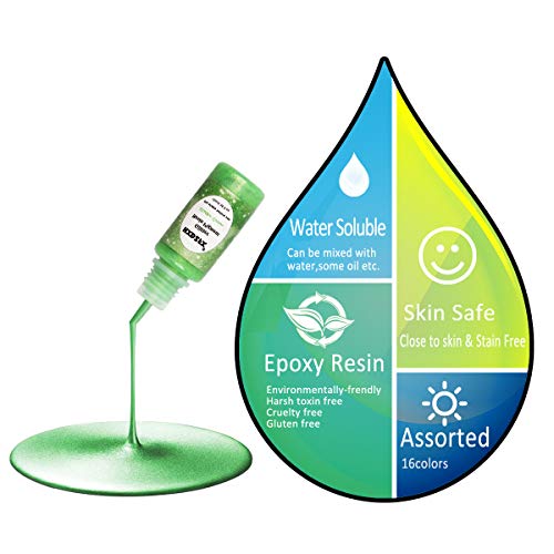 Colorante Resina Epoxi - 16 colores de brillo líquido Tinte de pigmento de perlas Cada botella 0.35 oz / 10 ml, colorante de resina líquida de color brillante para joyería de resina DIY Craft