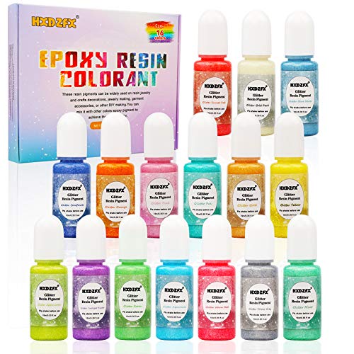 Colorante Resina Epoxi - 16 colores de brillo líquido Tinte de pigmento de perlas Cada botella 0.35 oz / 10 ml, colorante de resina líquida de color brillante para joyería de resina DIY Craft