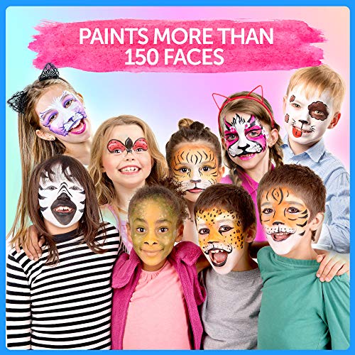 Colorful Art Co Set Pintura facial - Pintura facial infantil premiada - Kit pintura profesional para pieles sensibles - 16 recipientes grandes - 30 plantillas - 3 pinceles - No tóxicos - Base de agua