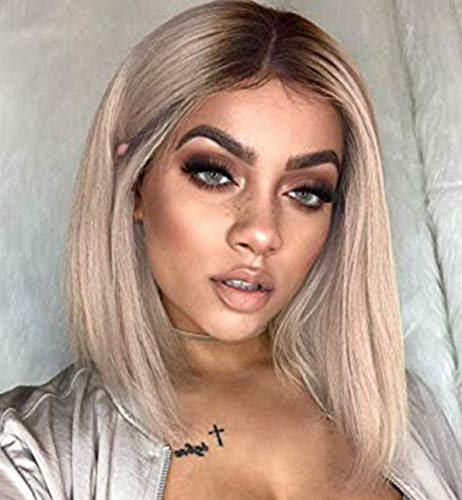 ColorfulPanda Pelucas de pelo Rubia Para Mujeres Ombre Sedosa Largo Liso Línea Peluca mujer, elegante pelo natural Bob Peluca, Dama Longitud del hombro, para Halloween Cosplay Fiesta (14 pulgadas)