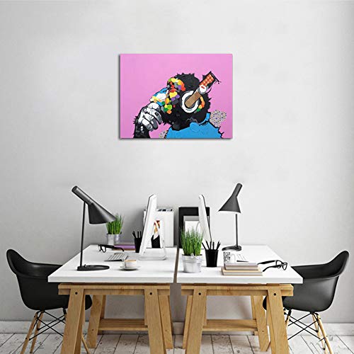 Colorido Dibujado a Mano Pintura al óleo Gorila Escuchando Música Pop Arte Pared Pintura Resumen Animales Pared Decor Lienzo Pintura,Noframe,40x60cm
