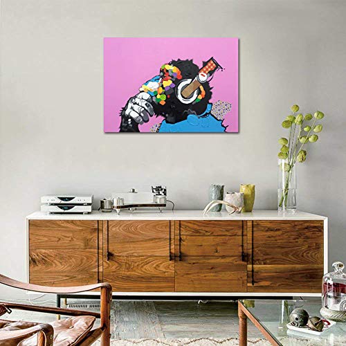 Colorido Dibujado a Mano Pintura al óleo Gorila Escuchando Música Pop Arte Pared Pintura Resumen Animales Pared Decor Lienzo Pintura,Noframe,40x60cm