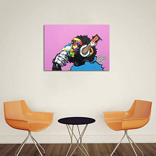 Colorido Dibujado a Mano Pintura al óleo Gorila Escuchando Música Pop Arte Pared Pintura Resumen Animales Pared Decor Lienzo Pintura,Noframe,40x60cm