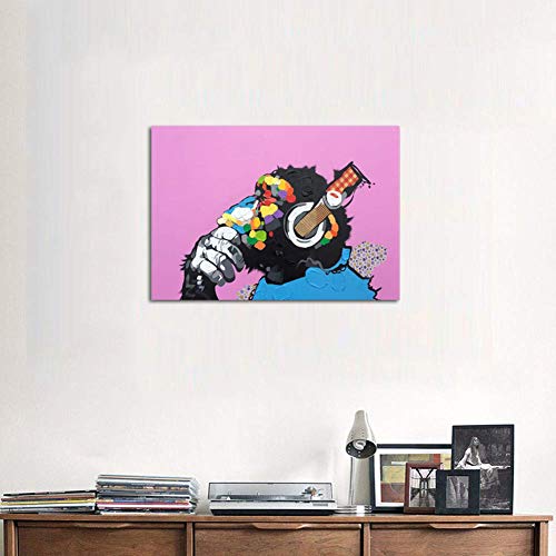 Colorido Dibujado a Mano Pintura al óleo Gorila Escuchando Música Pop Arte Pared Pintura Resumen Animales Pared Decor Lienzo Pintura,Noframe,40x60cm