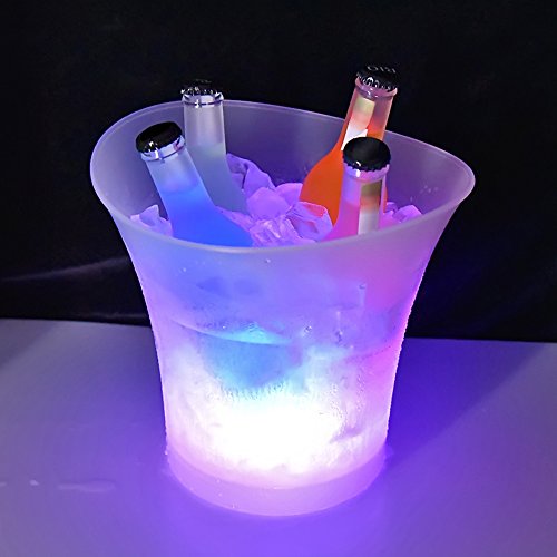 Colorido LED Luz Hielo Cubo de Champán,LED Ice Bucket 5L de alta capacidad 6 colores cambiantes Champagne Vino Bebidas Cerveza Hielo Enfriador Curva Diseño Bar Club Pub