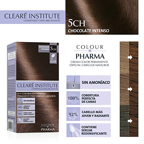 Colour Pharma - Tinte Sin PPD ni Amoniaco, Coloración Antiedad en Crema, Cabello Maduro, 5CH. Chocolate Intenso, Cobertura de Canas Rebeldes, Con Serum Redensificante, T. Dermatológicamentem - 180ml