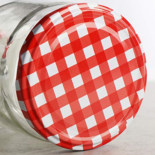 COM-FOUR® 12x tarros de albañil con tapón de rosca a cuadros rojo/blanco - hasta Ø 82 mm - hasta 250 ml