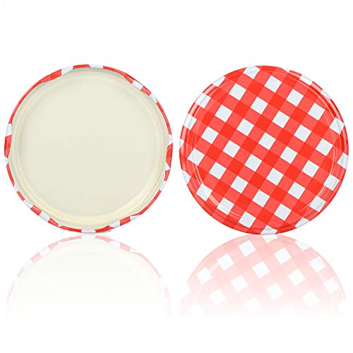 COM-FOUR® 12x tarros de albañil con tapón de rosca a cuadros rojo/blanco - hasta Ø 82 mm - hasta 250 ml