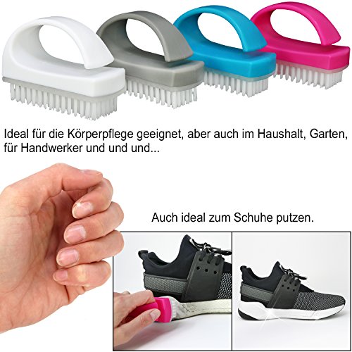 com-four® 4X Cepillo para Manos - Cepillo de Uñas con Mango - Cepillo de Lavado a Mano, Cepillo de Limpieza en Azul, Blanco, Rosa y Gris (04 Piezas - Mezcla de Colores 3)