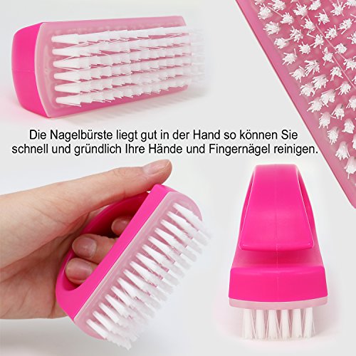 com-four® 4X Cepillo para Manos - Cepillo de Uñas con Mango - Cepillo de Lavado a Mano, Cepillo de Limpieza en Azul, Blanco, Rosa y Gris (04 Piezas - Mezcla de Colores 3)