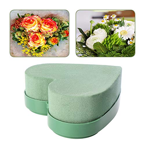 COM-FOUR® compuesto para macetas 2x para arreglos florales en forma de corazón - espuma floral para flores frescas - esponja para hacer manualidades para bodas (2 piezas - corazón pequeño)