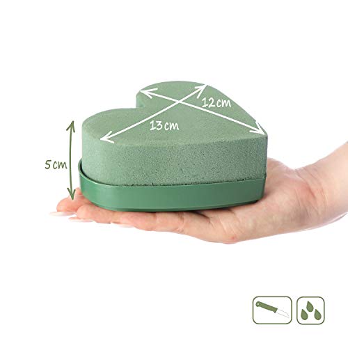 COM-FOUR® compuesto para macetas 2x para arreglos florales en forma de corazón - espuma floral para flores frescas - esponja para hacer manualidades para bodas (2 piezas - corazón pequeño)