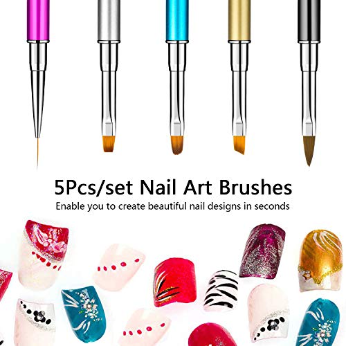 Comius Sharp Pinceles Decoracion Uñas, Kit de 5 Piezas de Plumas de Arte de Uñas, Cepillo de Esmalte Uñas, Nail Art Brushes, Pinceles Gel Uñas, Acrilicas Pinceles para Uñas de Gel Decoracion