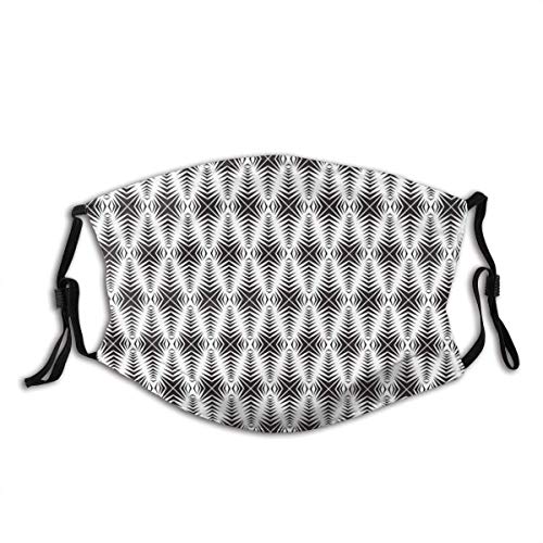 Cómodo a prueba de viento, patrón de ilusión geométrica con moderno motivo monocromático simétrico, decoraciones faciales impresas para adultos