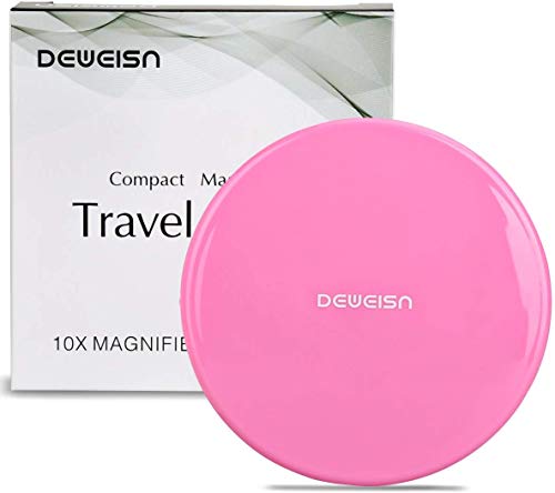 Compacto Espejo de Bolsillo, Espejos de Mano Portátil para Viaje con Aumentos 10X y Imagen Real Espejos Maquillaje Profesional Plegable Redondo para Bolsa Regalos, Mujer (Rosa)